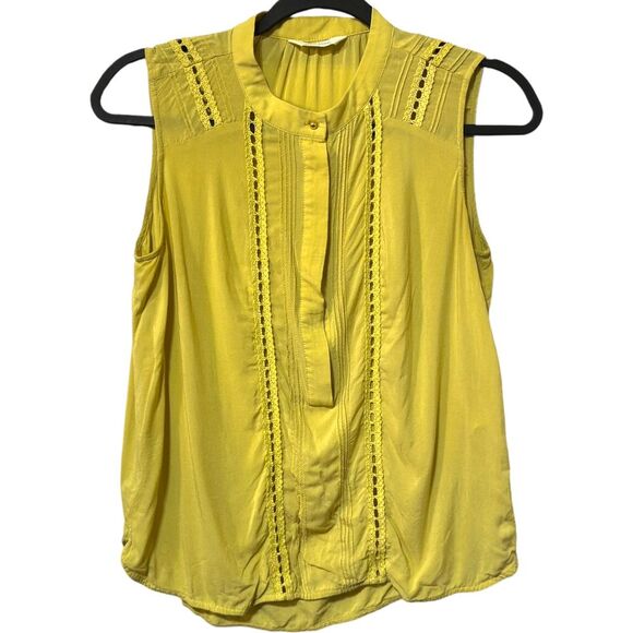 NAF NAF Paris Luxurious Retro‎ Mustard Sleeveless Viscose Button Up Blouse (S) - Picture 1 of 6